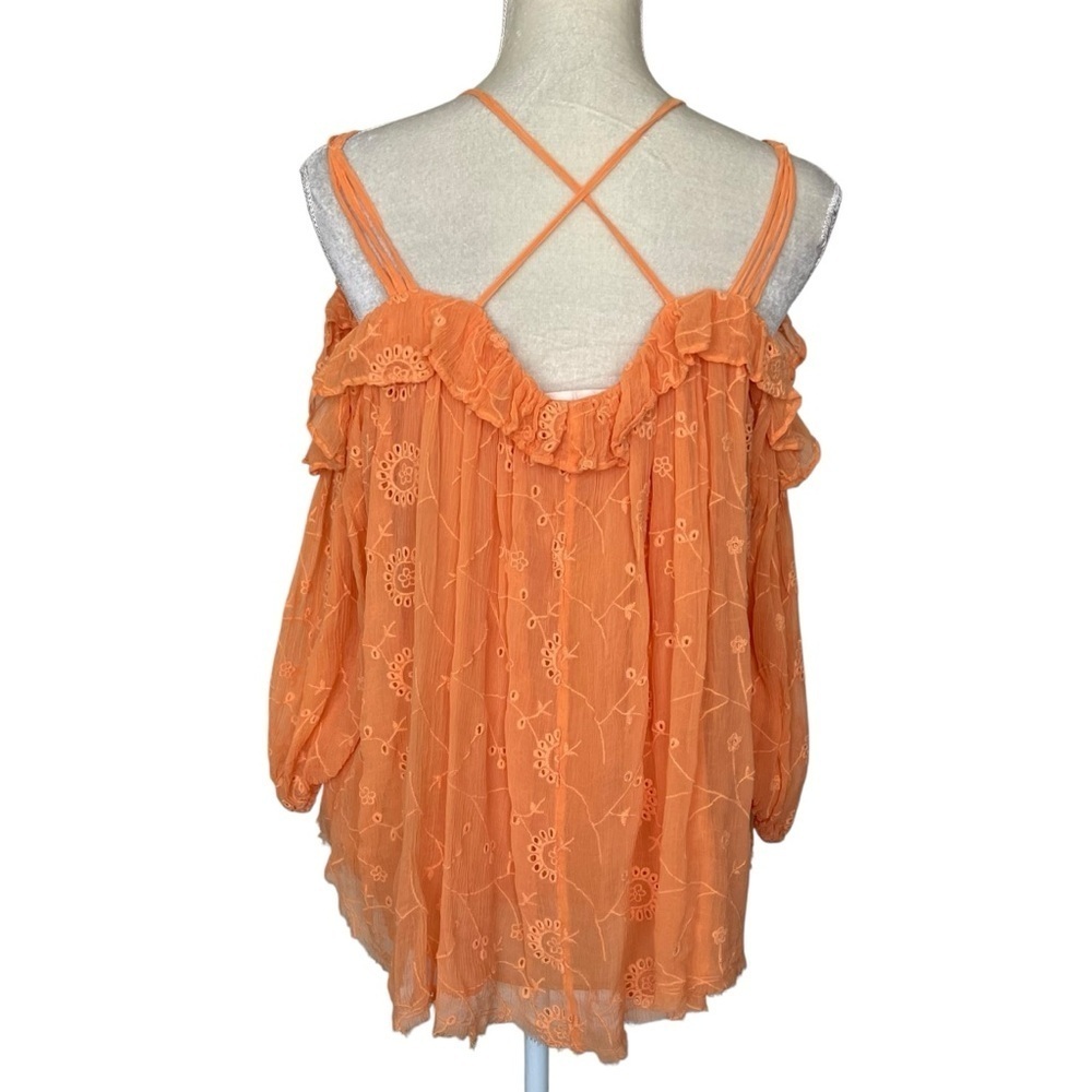 Anthropologie Floreat Maryana Open Shoulder Blouse Women’s Size XS Tangerine - Picture 7 of 11